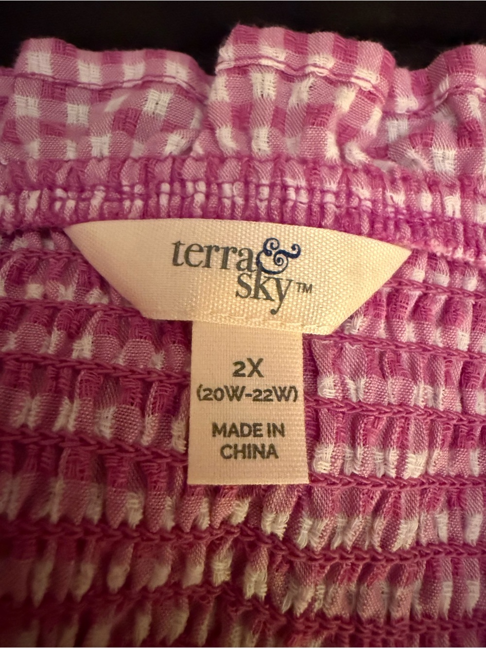 Terra & Sky 2X Gingham Smocked Midi Dress in Black, Purple, and Coral - Picture 7 of 9